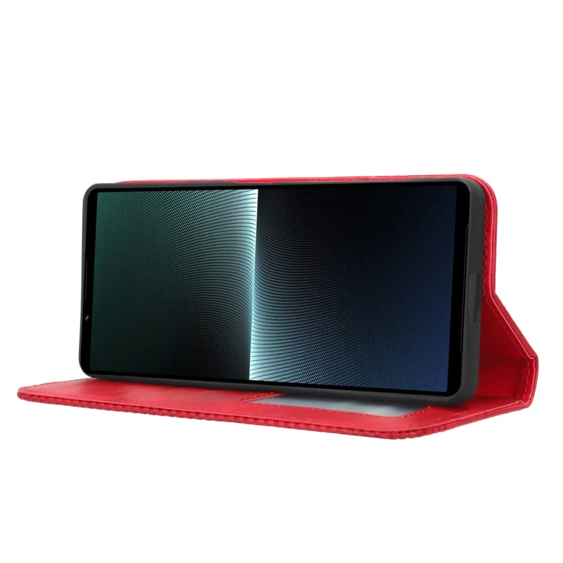 Для Sony Xperia 1 V Retro PU Leather Phone Case Stand Wallet Flip Magnetic Cover - Red