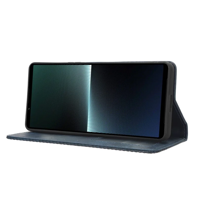 Для Sony Xperia 1 V Retro PU Leather Phone Case Stand Wallet Flip Magnetic Cover - Blue