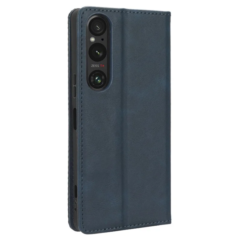 Для Sony Xperia 1 V Retro PU Leather Phone Case Stand Wallet Flip Magnetic Cover - Blue