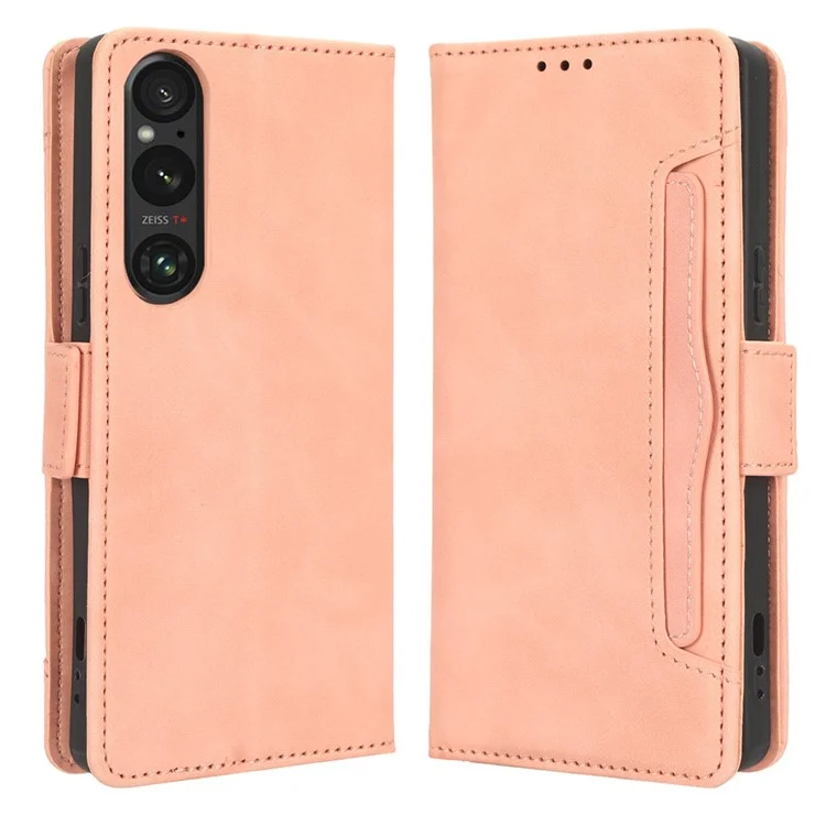 Geldbörsencase für Sony Xperia 1 V, PU-Leder, mehrere Kartenfächer, Ständer-Handyhülle - Pink