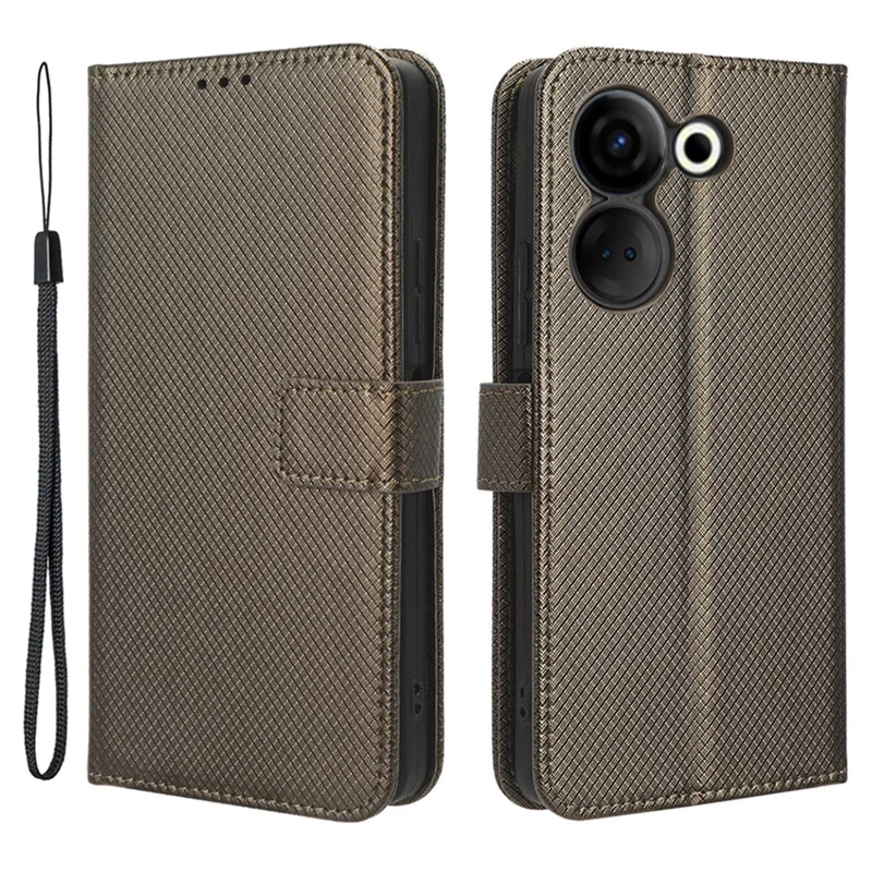For TECNO Camon 20 Pro 4G CK7n / 20 4G CK6 PU Leather Diamond Texture Wallet Case TPU Inner Shell Stand Phone Cover - Brown