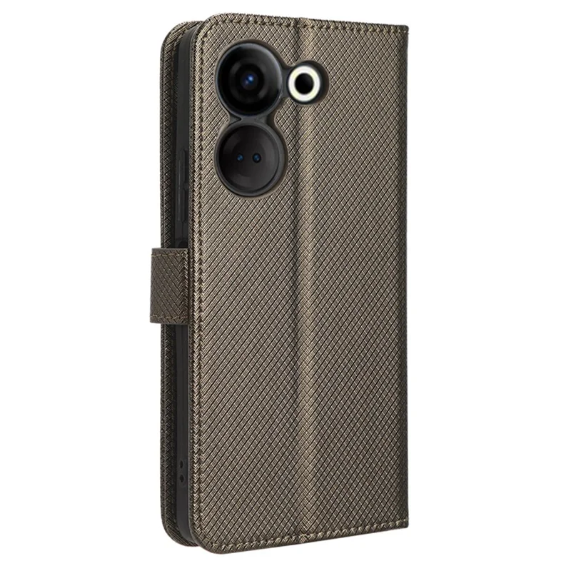 For TECNO Camon 20 Pro 4G CK7n / 20 4G CK6 PU Leather Diamond Texture Wallet Case TPU Inner Shell Stand Phone Cover - Brown