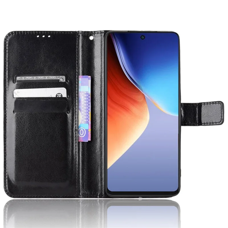 For TECNO Camon 20 Pro 4G CK7n / 20 4G CK6 PU Leather Flip Protective Cover Crazy Horse Texture Wallet Stand Phone Case - Black