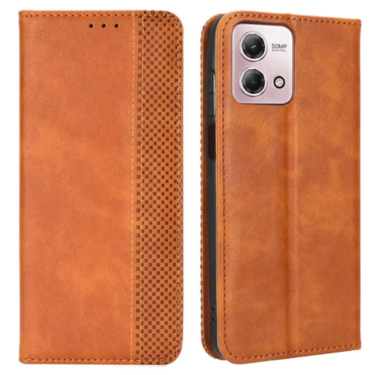For Motorola Moto G Stylus (2023) Retro PU Leather Magnetic Phone Case Stand Wallet Flip Cover - Brown