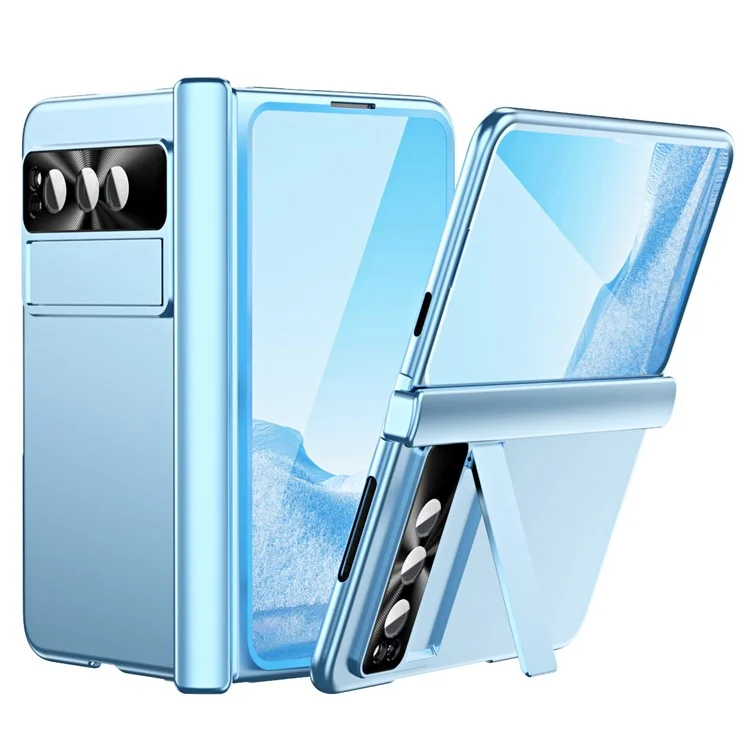 Per Google Pixel Fold Full Protection Phone Case Electroplating Kickstand Folding Design PC Phone Cover - Blu