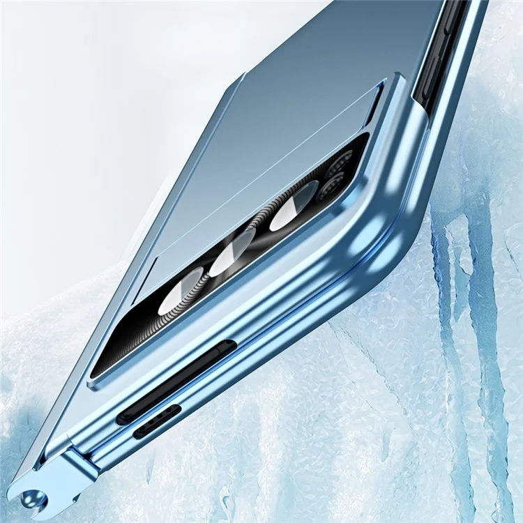 Per Google Pixel Fold Full Protection Phone Case Electroplating Kickstand Folding Design PC Phone Cover - Blu