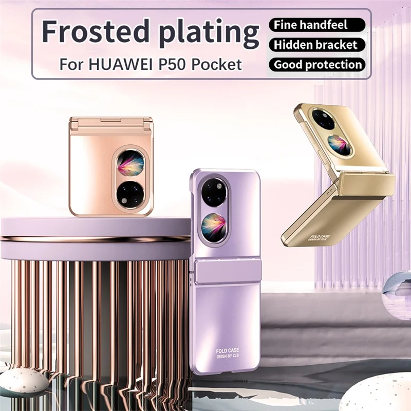Harte PC-Klapphandy-Hülle für Huawei P50 Pocket, matter Elektroplattierungs-Stoßschutz-Abdeckung - Gold