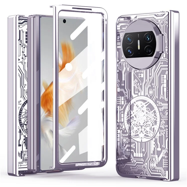 Für Huawei Mate X3 5G Mechanical Legend Series Handyhülle Elektroplattierung PC-Abdeckung mit gehärteter Glasfolie - Lila