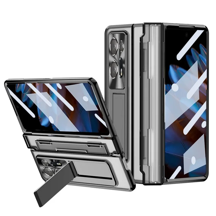Para Oppo Find N2 5G Teléfono Plegable Estuche Duro de PC Cubierta de Teléfono con Función de Soporte y Bolígrafo Estilográfico - Negro