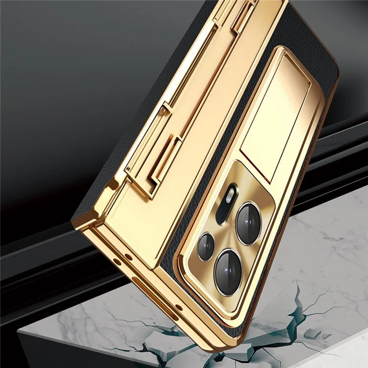 For Oppo Find N2 5G Anti-Scratch Kickstand Phone Case PU Leather+PC Phone Cover with Stylus Pen - Black