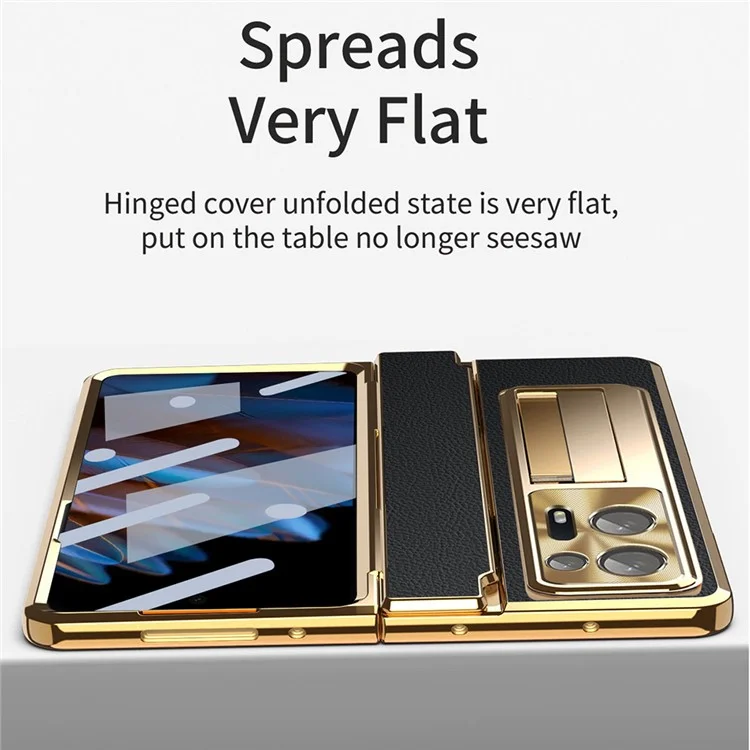 For Oppo Find N2 5G Anti-Scratch Kickstand Phone Case PU Leather+PC Phone Cover with Stylus Pen - Black