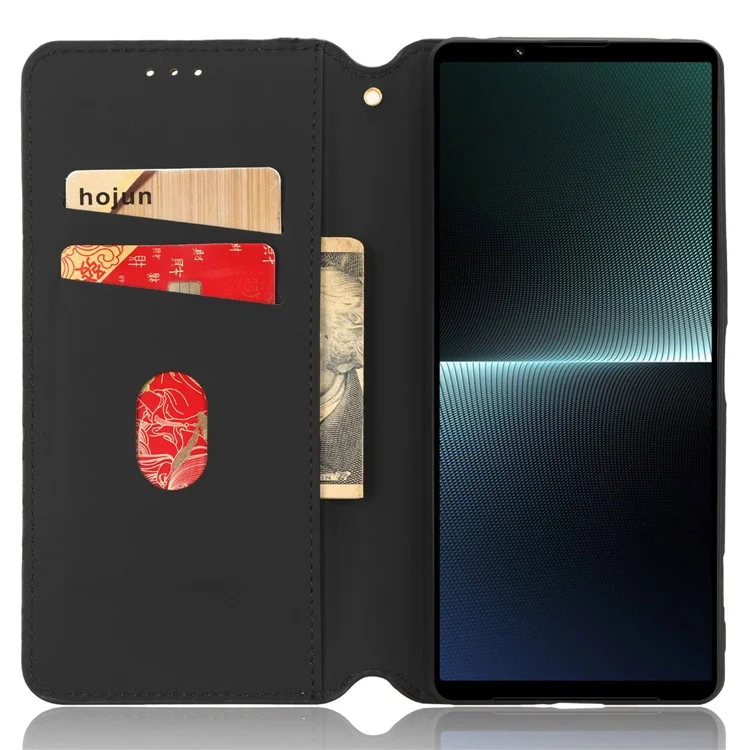 For Sony Xperia 1 V Rhombus Imprinted PU Leather Wallet Phone Case Flip Stand Anti-Drop Cover - Black