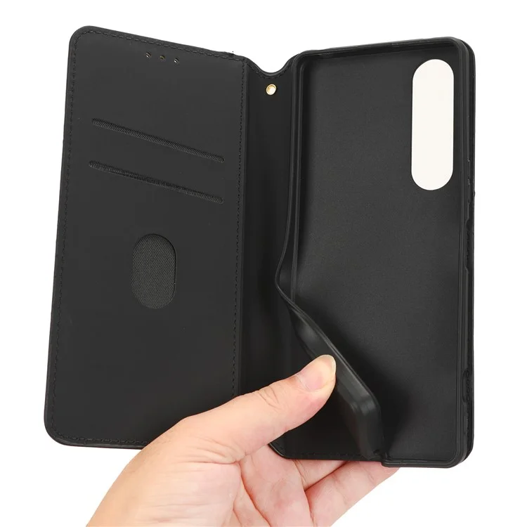 For Sony Xperia 1 V Rhombus Imprinted PU Leather Wallet Phone Case Flip Stand Anti-Drop Cover - Black