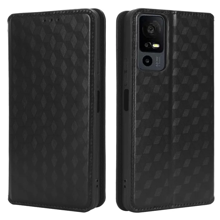 Funda de cartera de piel sintética con textura de rombo para TCL 40 XL - Negro