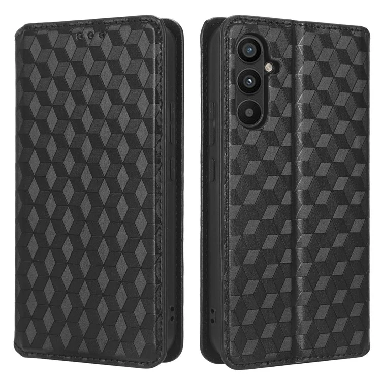 Кожаный чехол для Samsung Galaxy M54 5G / F54 5G с ромбовидным рисунком, бумажник, поворотная крышка - черный