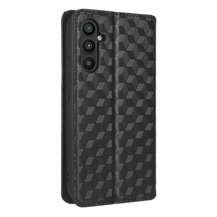 Кожаный чехол для Samsung Galaxy M54 5G / F54 5G с ромбовидным рисунком, бумажник, поворотная крышка - черный