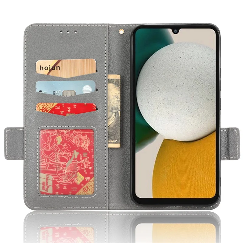 Para Samsung Galaxy M54 5G / F54 5G PU Leather Wallet Anti-scratch Phone Case Litchi Texture Flip Stand Cover - Cinza