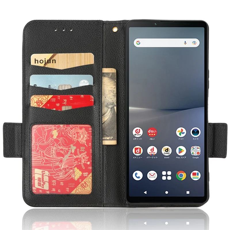 For Sony Xperia 10 V Anti-drop Phone Case Litchi Texture Stand PU Leather Wallet Cover - Black