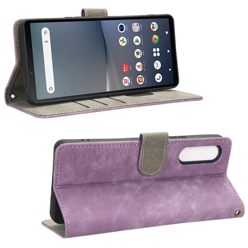 For Sony Xperia 10 V Leather Wallet Stand Phone Cover RFID Blocking Protective Case with Strap - Purple
