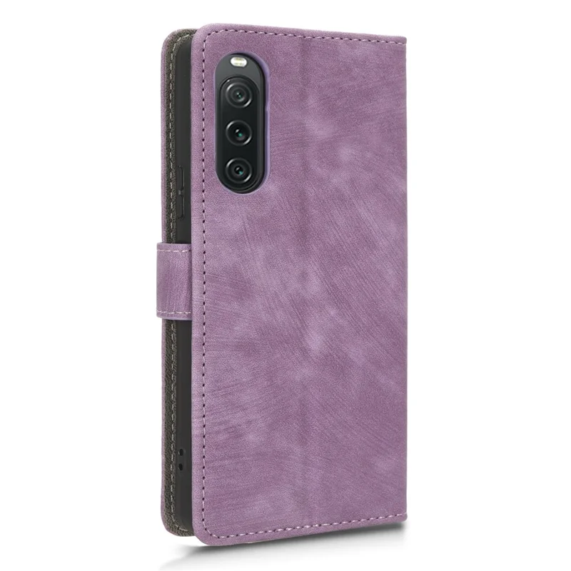 For Sony Xperia 10 V Leather Wallet Stand Phone Cover RFID Blocking Protective Case with Strap - Purple