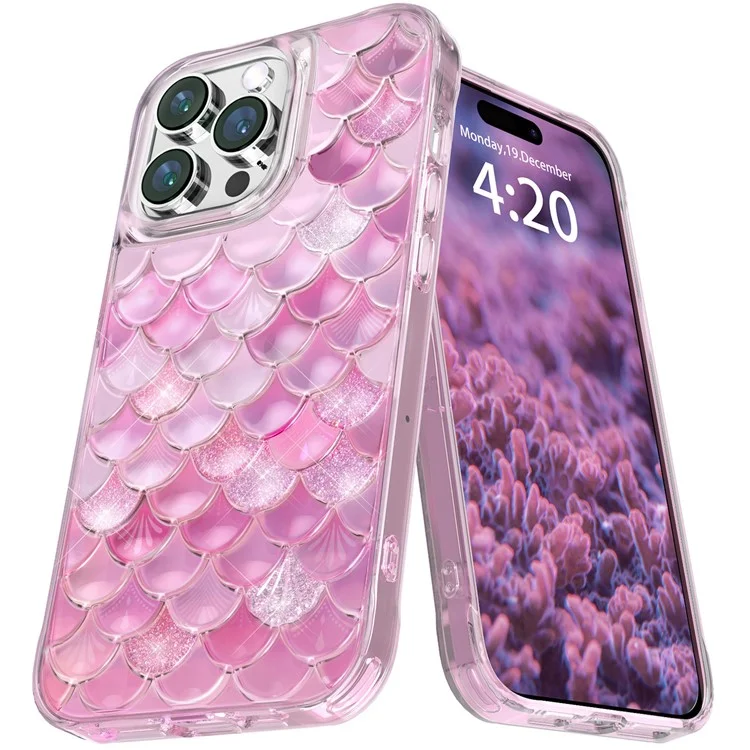 KINGXBAR Fish Scale Series per iPhone 14 Pro Custodia per telefono Caso Anti-Graffio TPU+PET IML Cover - Rosa