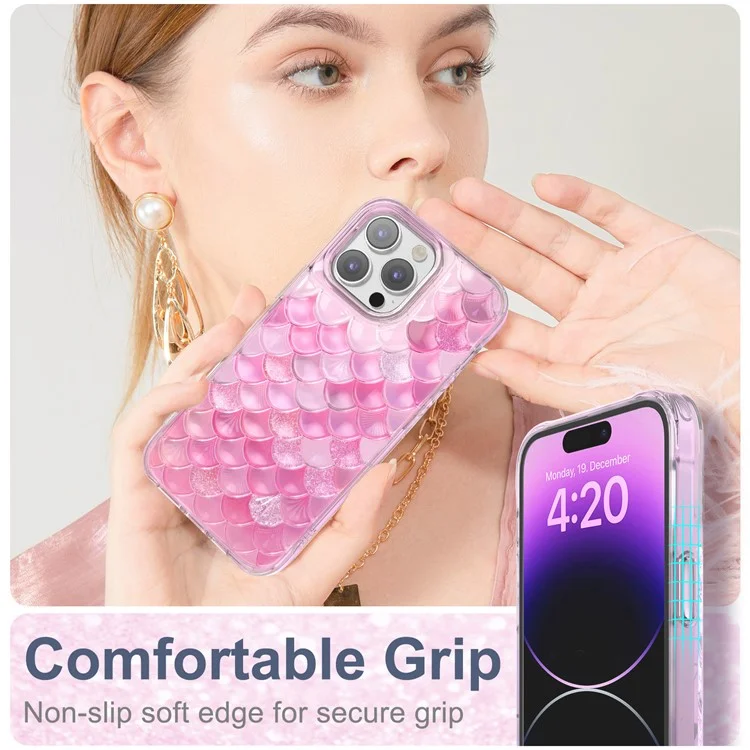 KINGXBAR Fish Scale Series per iPhone 14 Pro Custodia per telefono Caso Anti-Graffio TPU+PET IML Cover - Rosa