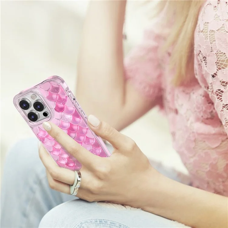 KINGXBAR Fish Scale Series per iPhone 14 Pro Custodia per telefono Caso Anti-Graffio TPU+PET IML Cover - Rosa