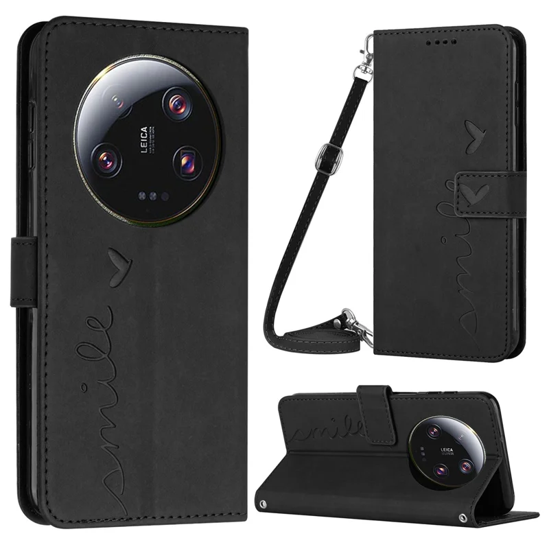 Futera skórzana z podstawką i portfelem w kształcie serca z paskiem na ramię do Xiaomi 13 Ultra – Czarny
