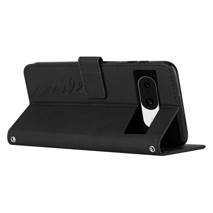 Pour Google Pixel 8 Flip Stand PU Leather Cover Heart Shape Wallet Phone Case with Shoulder Strap - Noir