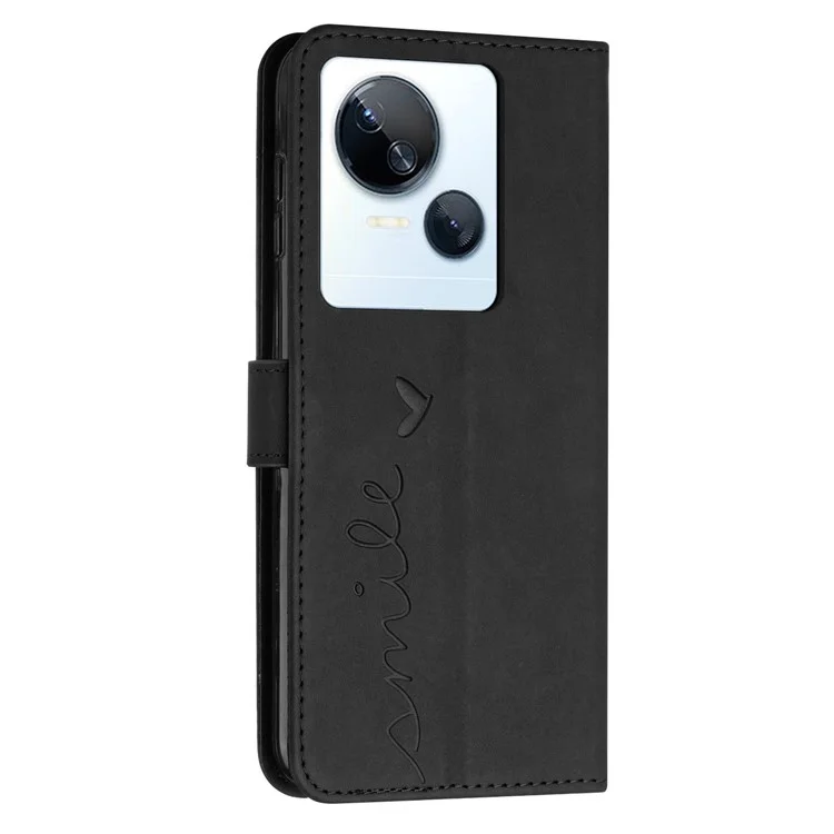 Para TECNO Spark 10 5G Capa de Carteira de Couro PU com Impressão de Coração Flip Stand Phone Cover com Alça de Ombro - Preto