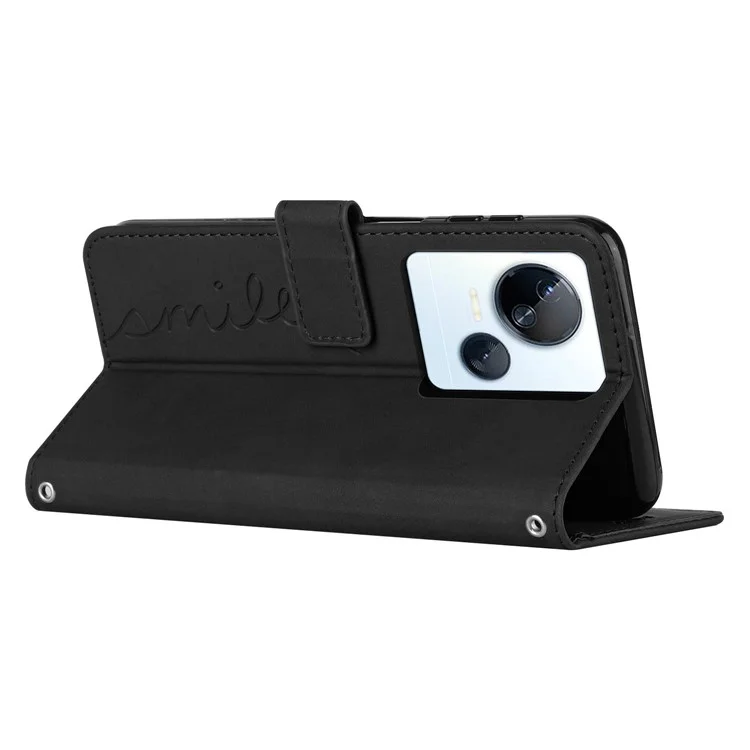 Para TECNO Spark 10 5G Capa de Carteira de Couro PU com Impressão de Coração Flip Stand Phone Cover com Alça de Ombro - Preto