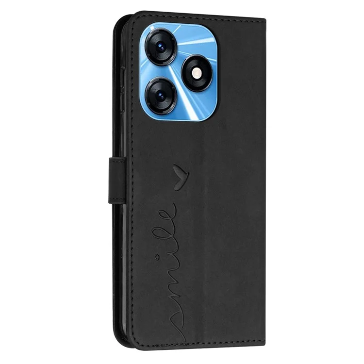 Para TECNO Spark 10 4G Heart Imprint Flip Stand Leather Cover Anti-Drop Wallet Phone Case con Correa para el Hombro - Negro