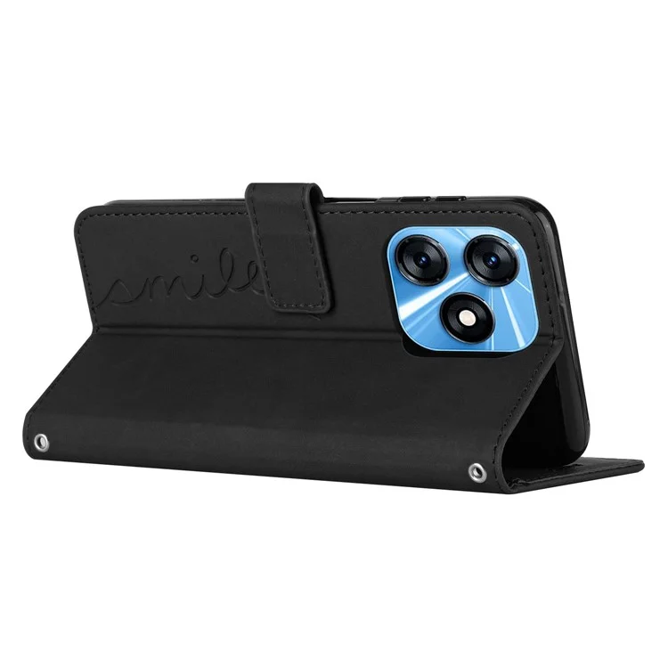 Para TECNO Spark 10 4G Heart Imprint Flip Stand Leather Cover Anti-Drop Wallet Phone Case con Correa para el Hombro - Negro