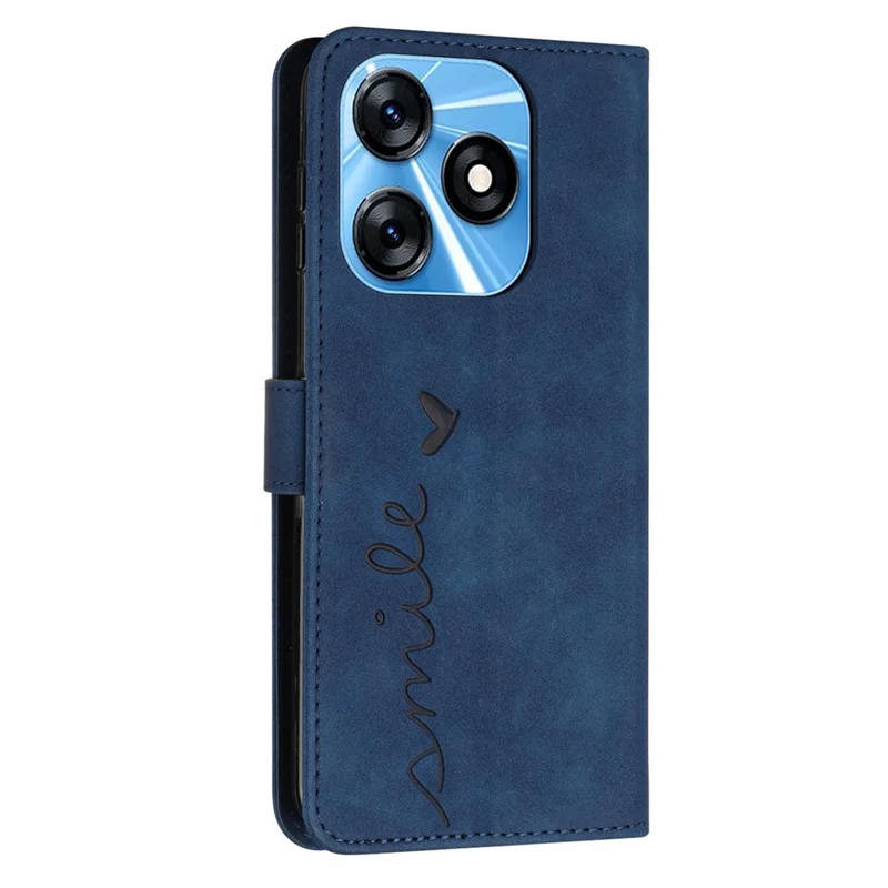 For TECNO Spark 10 4G Heart Imprint Flip Stand Leather Cover Anti-Drop Wallet Phone Case with Shoulder Strap - Sapphire