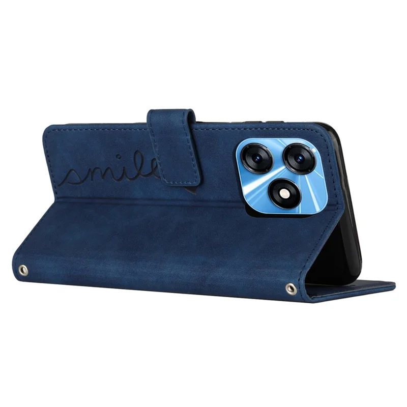 For TECNO Spark 10 4G Heart Imprint Flip Stand Leather Cover Anti-Drop Wallet Phone Case with Shoulder Strap - Sapphire