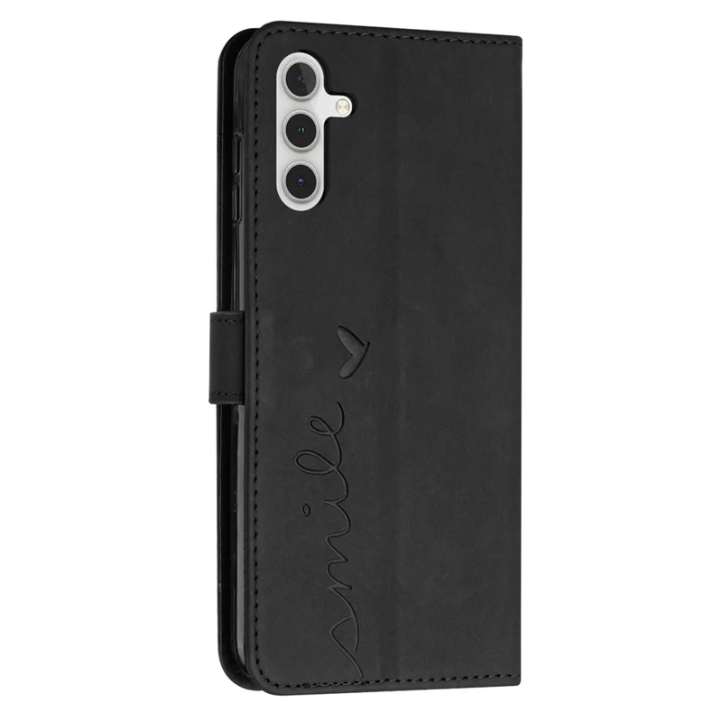 For Samsung Galaxy A24 4G (162.1 x 77.6 x 8.3mm) PU Leather Stand Case Heart Shape Wallet Phone Cover with Shoulder Strap - Black