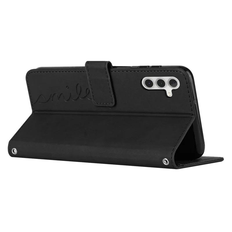 For Samsung Galaxy A24 4G (162.1 x 77.6 x 8.3mm) PU Leather Stand Case Heart Shape Wallet Phone Cover with Shoulder Strap - Black