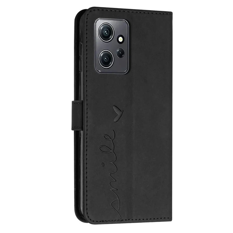For Xiaomi Redmi Note 12 4G Heart Shape Leather Phone Case Wallet Stand Cover with Shoulder Strap - Black
