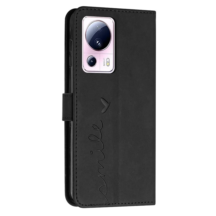 Для Xiaomi Civi 2 5G / 13 Lite Чехол-бумажник для телефона из искусственной кожи с подставкой в форме сердца с плечевым ремнем - черный