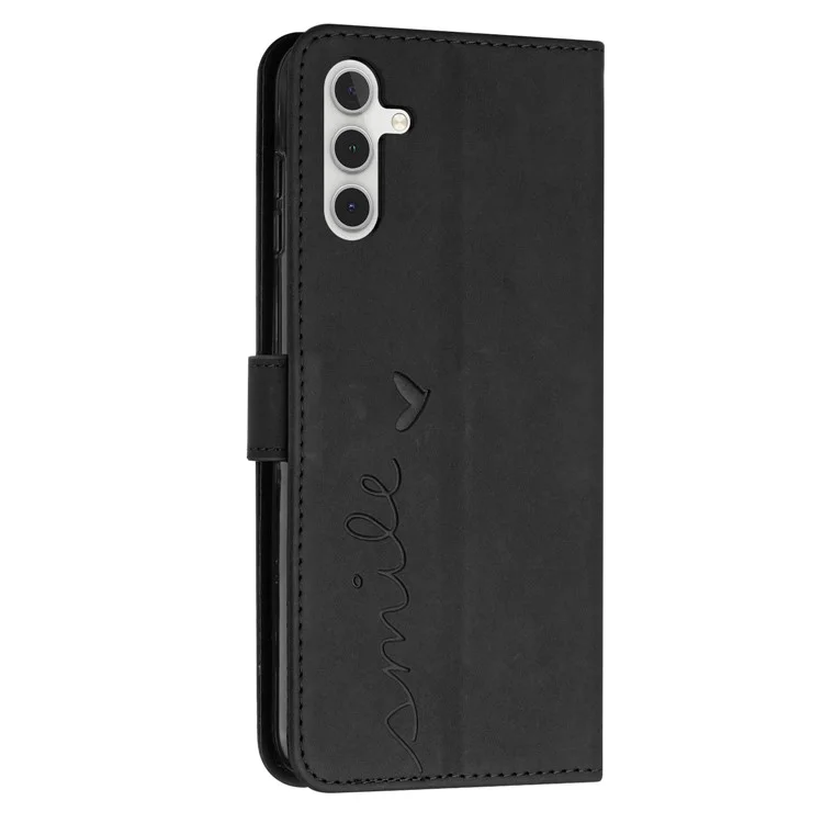 For Samsung Galaxy M14 5G / F14 5G Leather Case Heart Shape Stand Wallet Phone Cover with Shoulder Strap - Black