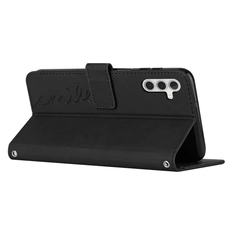 For Samsung Galaxy M14 5G / F14 5G Leather Case Heart Shape Stand Wallet Phone Cover with Shoulder Strap - Black