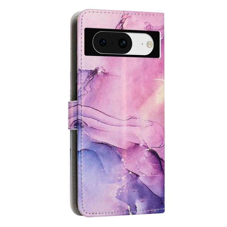 Pour Google Pixel 8 PU Leather Marble Pattern Wallet Case Stand Flip Phone Cover with Shoulder Strap - Violet
