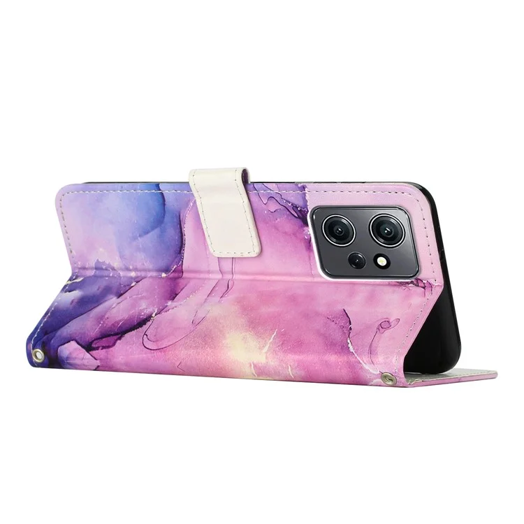 Para Xiaomi Redmi Note 12 4G Marble Pattern PU Leather Case Stand Wallet Flip Phone Cover with Shoulder Strap - Purple