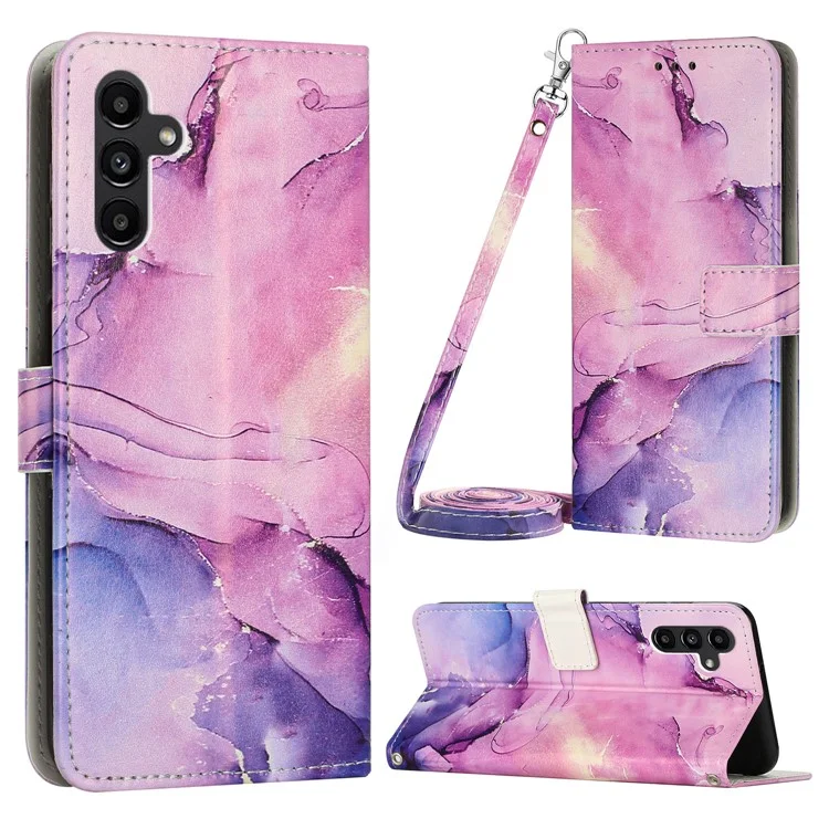 Per Samsung Galaxy M14 5G Custodia in Pelle PU con Wallet, Custodia per Telefono con Motivo Marmorizzato e Supporto, con Cinghia per Spalla - Viola