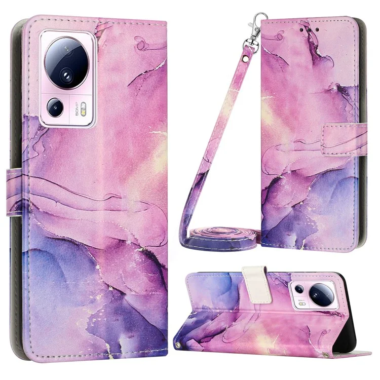 Für Xiaomi Civi 2 5G / 13 Lite PU-Ledertasche, Geldbörse, Ständer, Marmoroptik, Handyhülle mit Schulterriemen - Lila