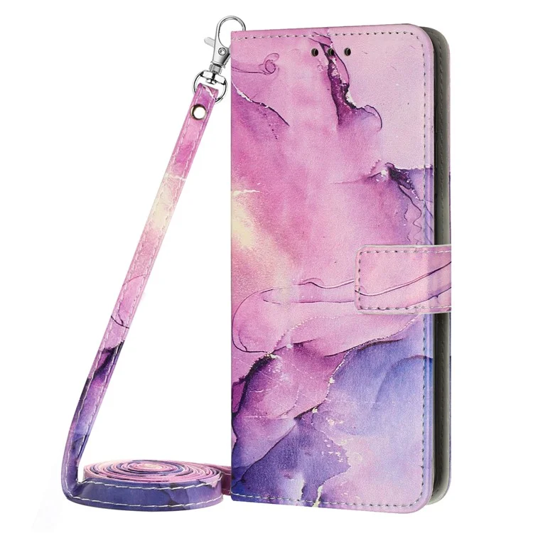 Für Xiaomi Civi 2 5G / 13 Lite PU-Ledertasche, Geldbörse, Ständer, Marmoroptik, Handyhülle mit Schulterriemen - Lila