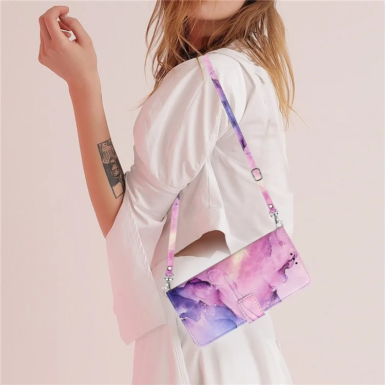 Für Xiaomi Civi 2 5G / 13 Lite PU-Ledertasche, Geldbörse, Ständer, Marmoroptik, Handyhülle mit Schulterriemen - Lila