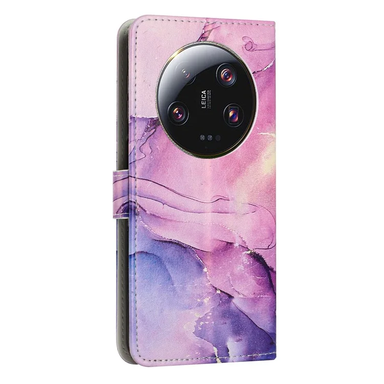 Para Xiaomi 13 Ultra Capa de Couro PU com Suporte PU Leather Wallet Marble Pattern Phone Case com Alça de Ombro - Roxo