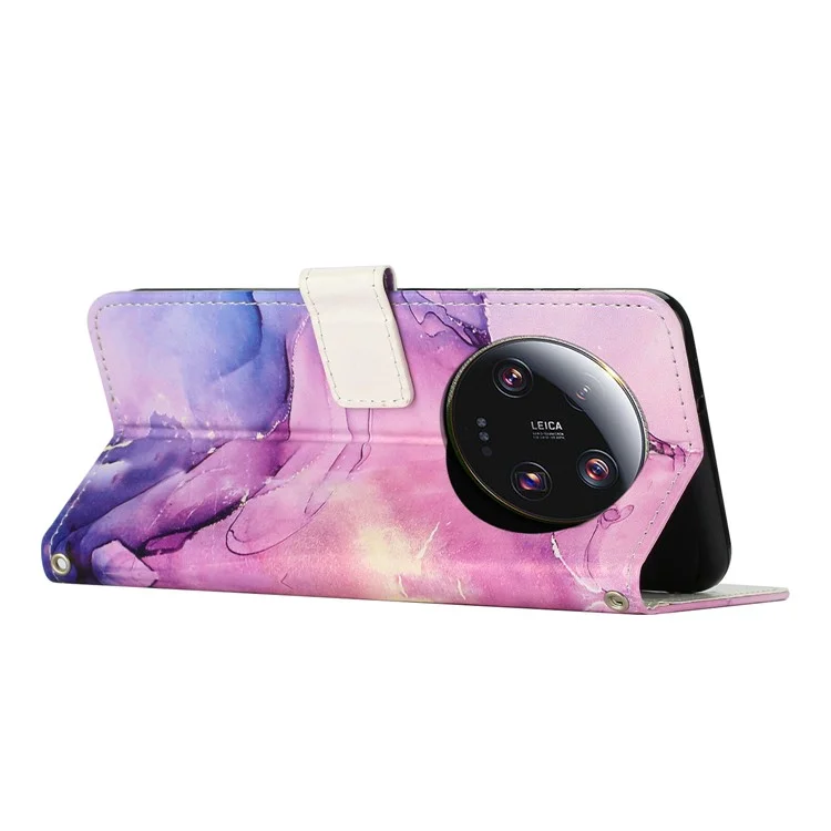 Para Xiaomi 13 Ultra Capa de Couro PU com Suporte PU Leather Wallet Marble Pattern Phone Case com Alça de Ombro - Roxo