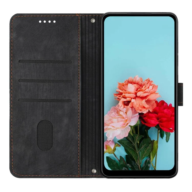 Pour Google Pixel 8 Pro Lines Imprinted Leather Case Stand Wallet Phone Cover with Shoulder Strap - Black